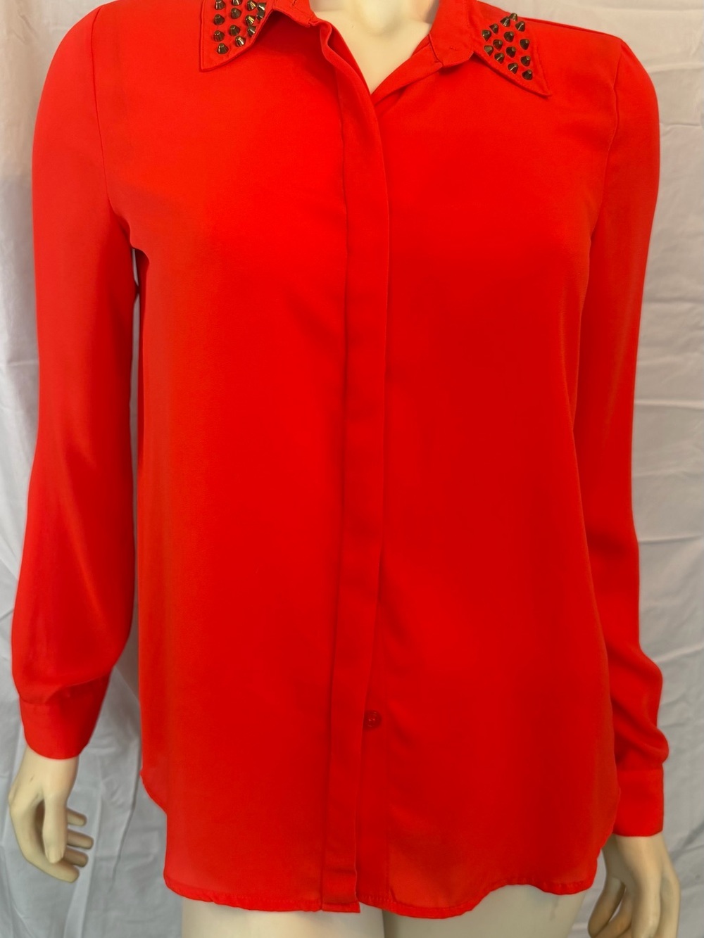 Forever 21 Red Stud-Embellished Button-Down Blouse